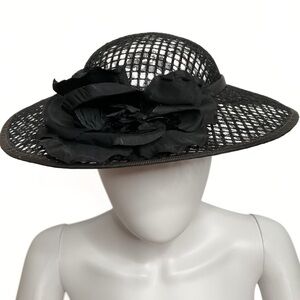 Black Lace Wide Brim Kentucky Derby Picnic Hat Womens Prairie Timeless Glamour
